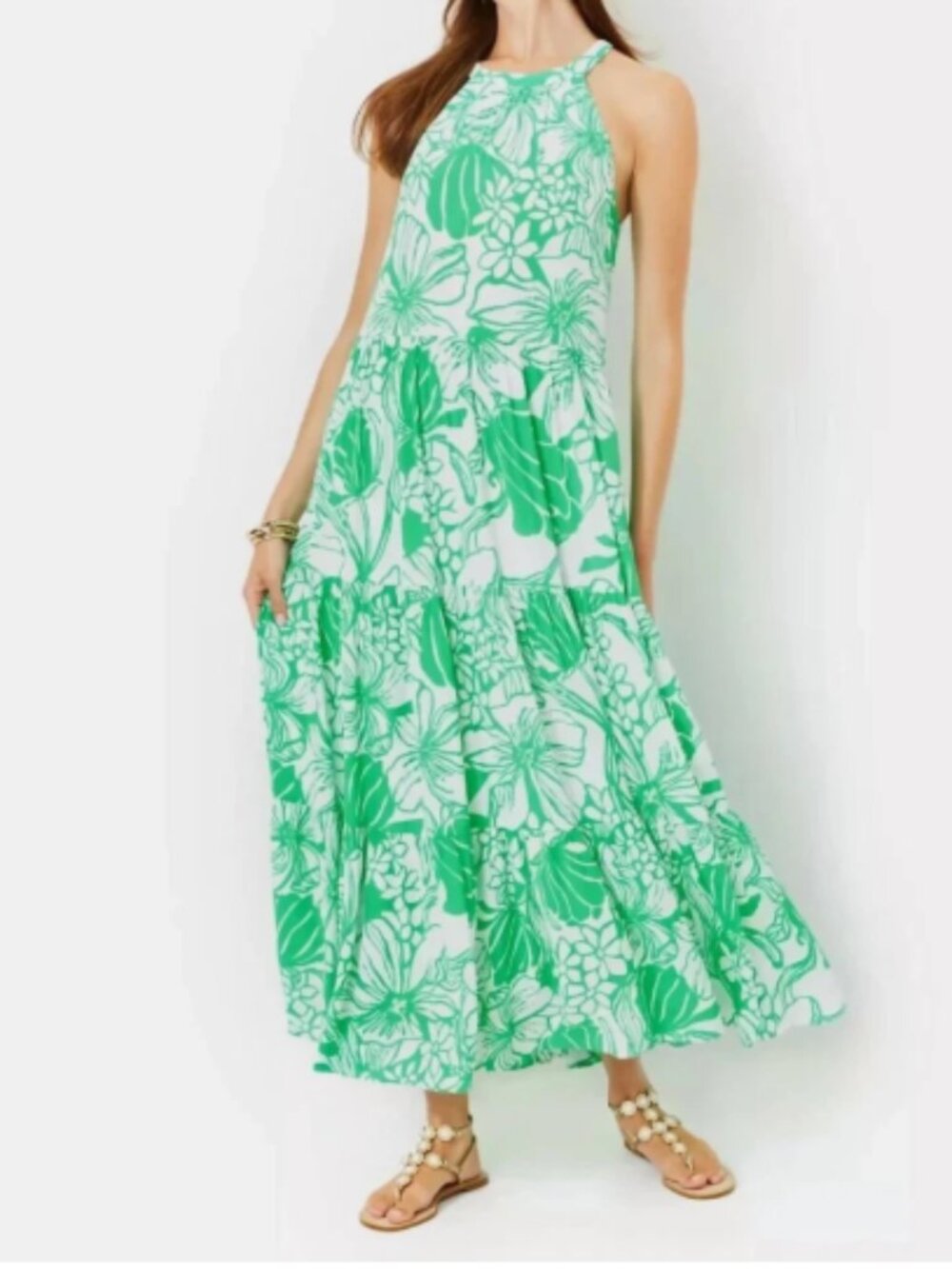 Lilly Pulitzer Green and White Floral Maxi Dress NWT